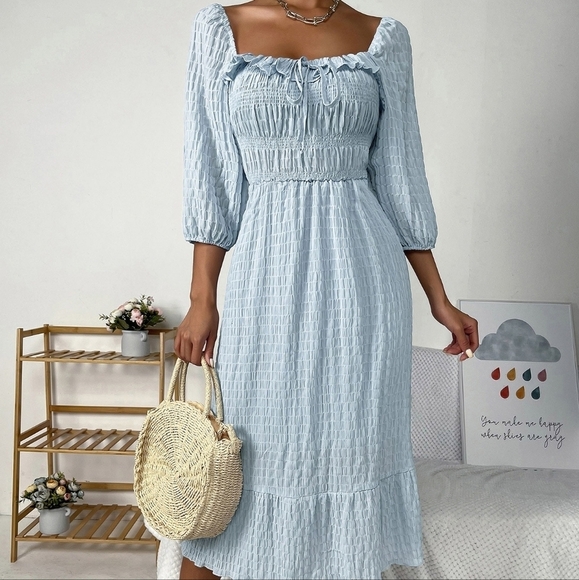 Front Ruffle Trim Flounce Hem Dress - Picture 2 of 5